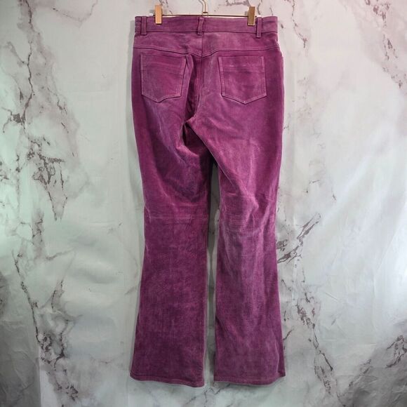 Vintage Leather Pants Womens 29 Pink Purple Y2K Flare Boot Suede High Rise - Picture 1 of 12